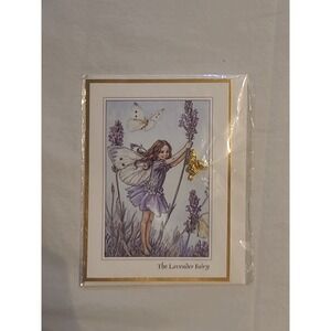 Flower Fairies The Lavender Fairy‎ Greeting Card with 18K Gold Plated Pin 1995